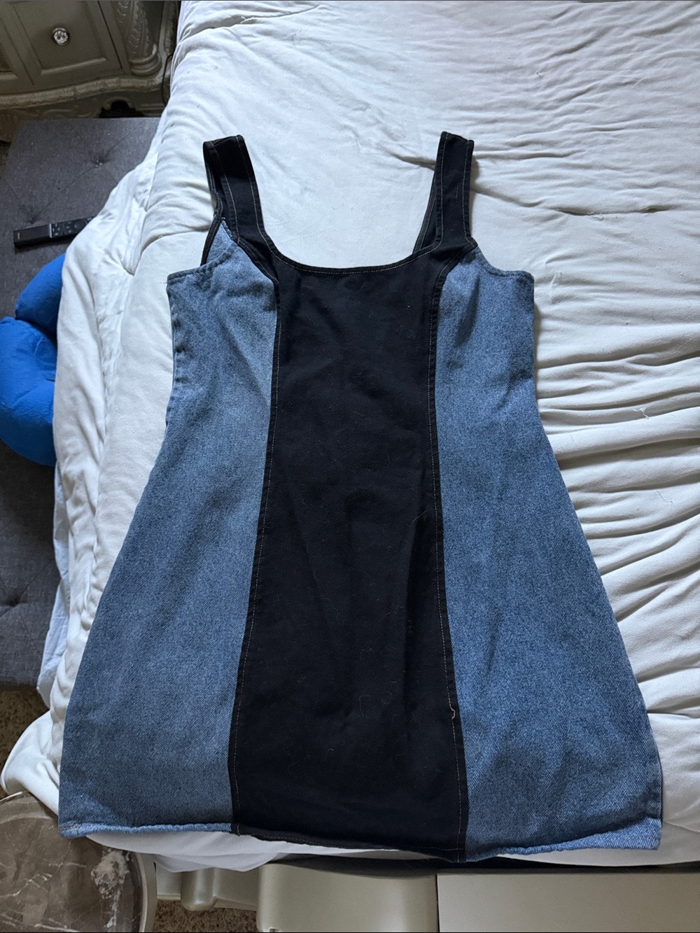 Olivaceous Black Center Panel Denim-Blue Tank Mini Dress